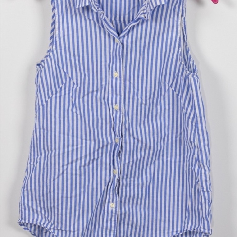 H&M Sleeveless Blue and White Striped Button-Down Shirt